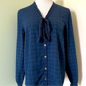 Chic Navy Button-Down Shirt with Tie Detail